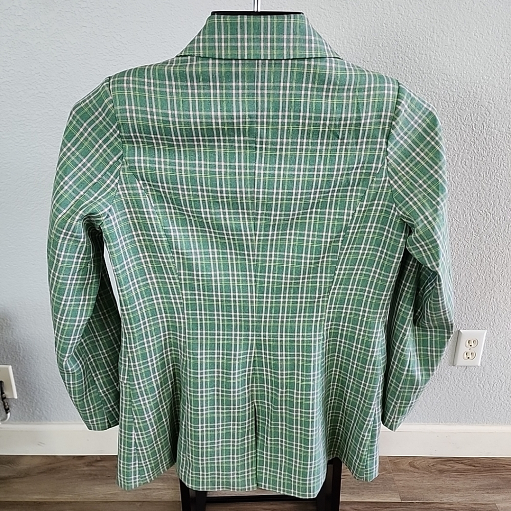 Vici Green Pink Plaid Mid Length Blazer Jacket One Button Medium - Picture 9 of 12